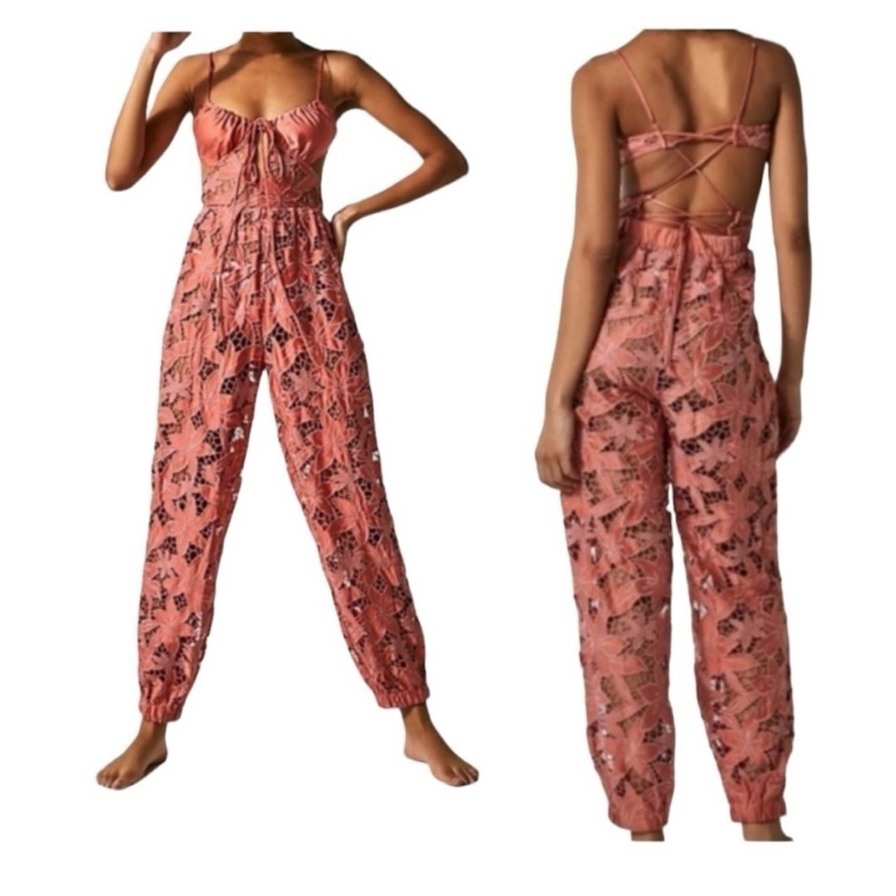 Free People Coral Lace Jumpsuit